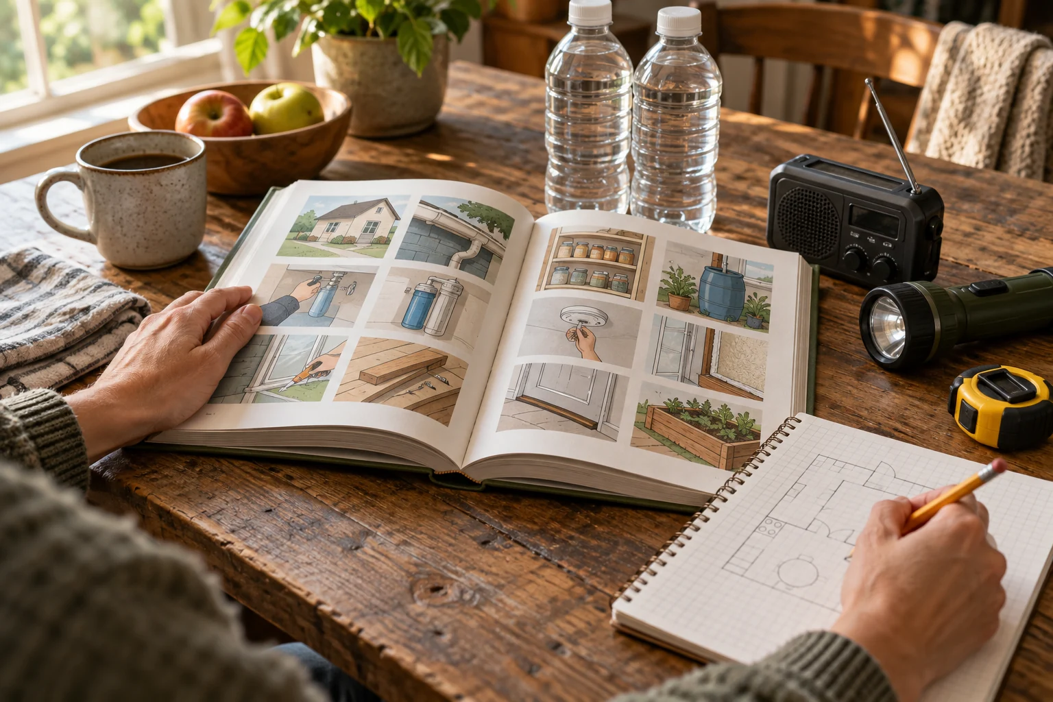 Persona revisando el manual y un plano sencillo de su casa